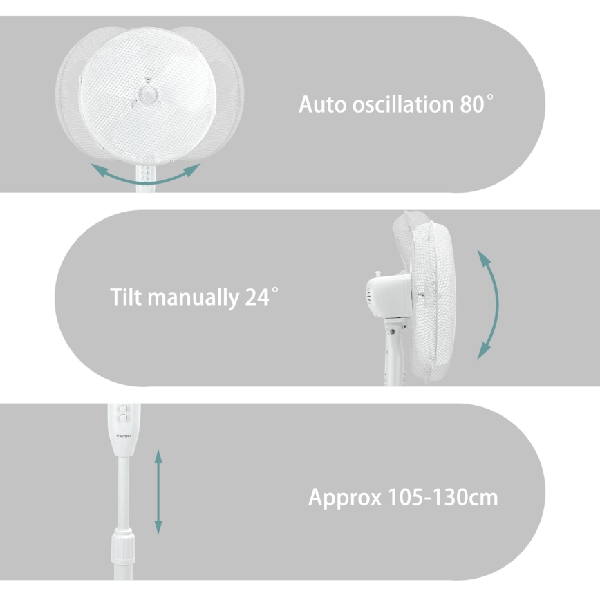 ZEVENTI - Põrandaventilaator FLOW 40W/230V valge