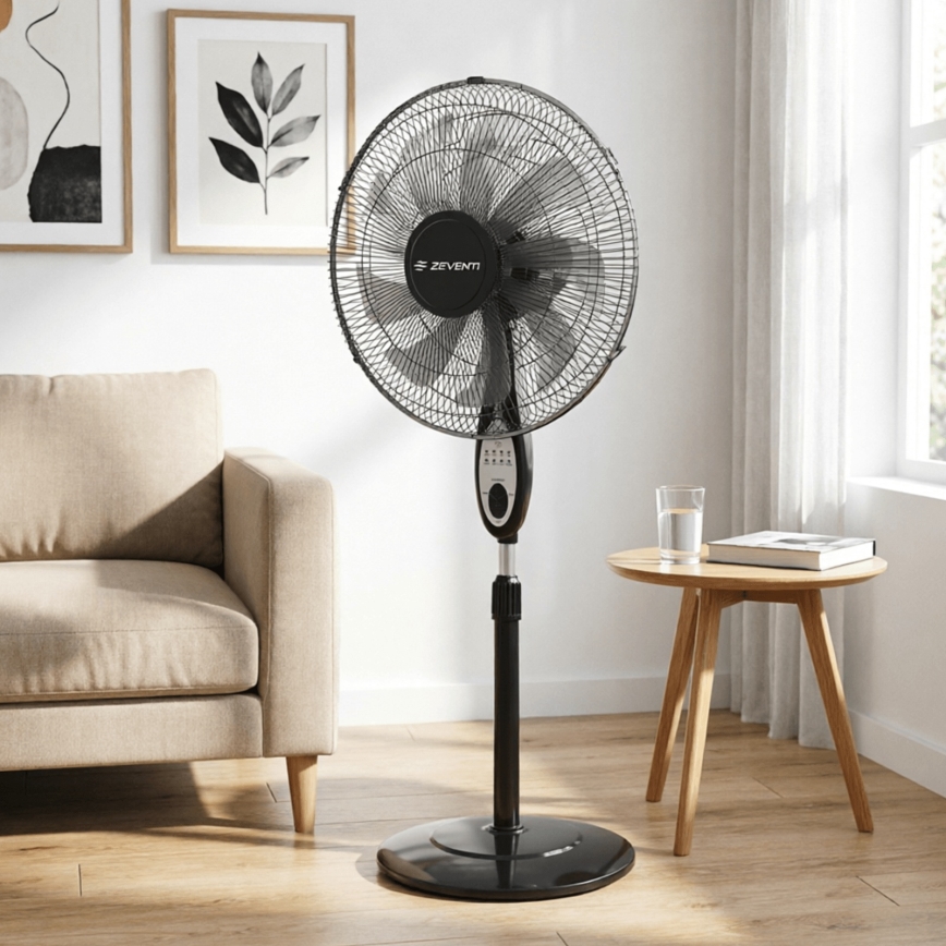 ZEVENTI - Põrandaventilaator FLOW 55W/230V, 130 cm, must + kaugjuhtimispult
