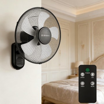 ZEVENTI - Seinale paigaldatav ventilaator FANNY 45W/230V, läbimõõt 41 cm, must + kaugjuhtimispult