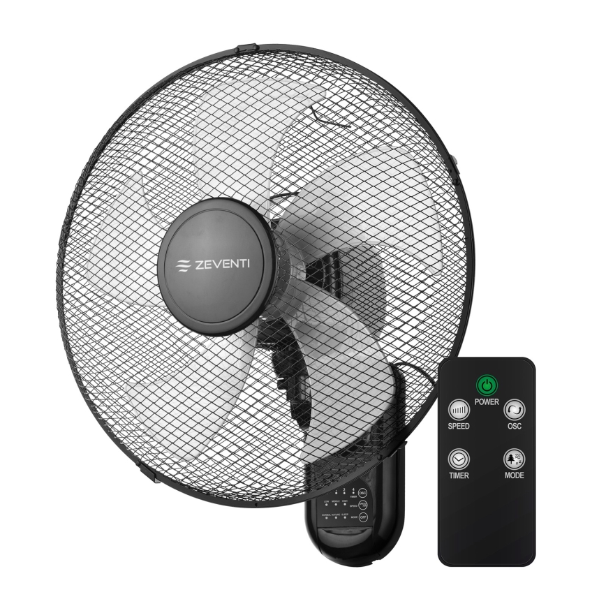 ZEVENTI - seinale paigaldatav ventilaator FANNY 45W/230V Ø 41 cm must + kaugjuhtimispuldiga
