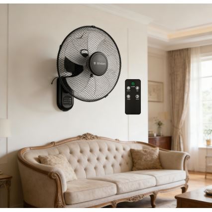 ZEVENTI - seinale paigaldatav ventilaator FANNY 45W/230V Ø 41 cm must + kaugjuhtimispuldiga