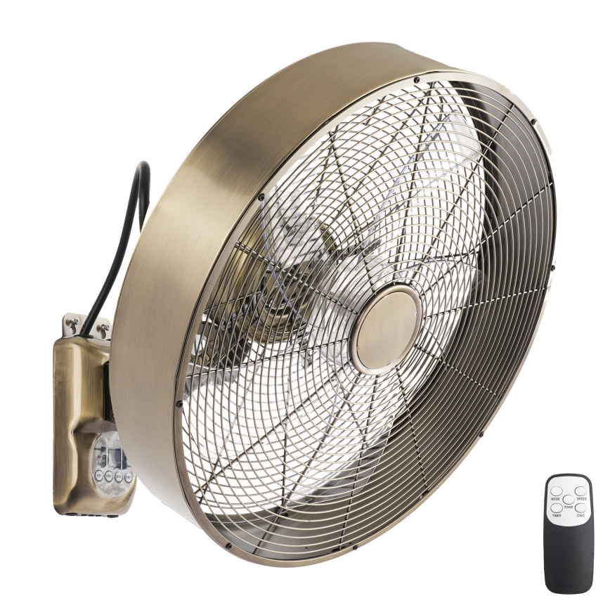 ZEVENTI - Seinale paigaldatav ventilaator FANNY 50W/230V, läbimõõt 45 cm, pronksviimistlus + kaugjuhtimispult