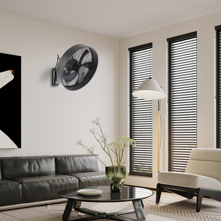 ZEVENTI - Seinale paigaldatav ventilaator FANNY 50W/230V must + kaugjuhtimispult