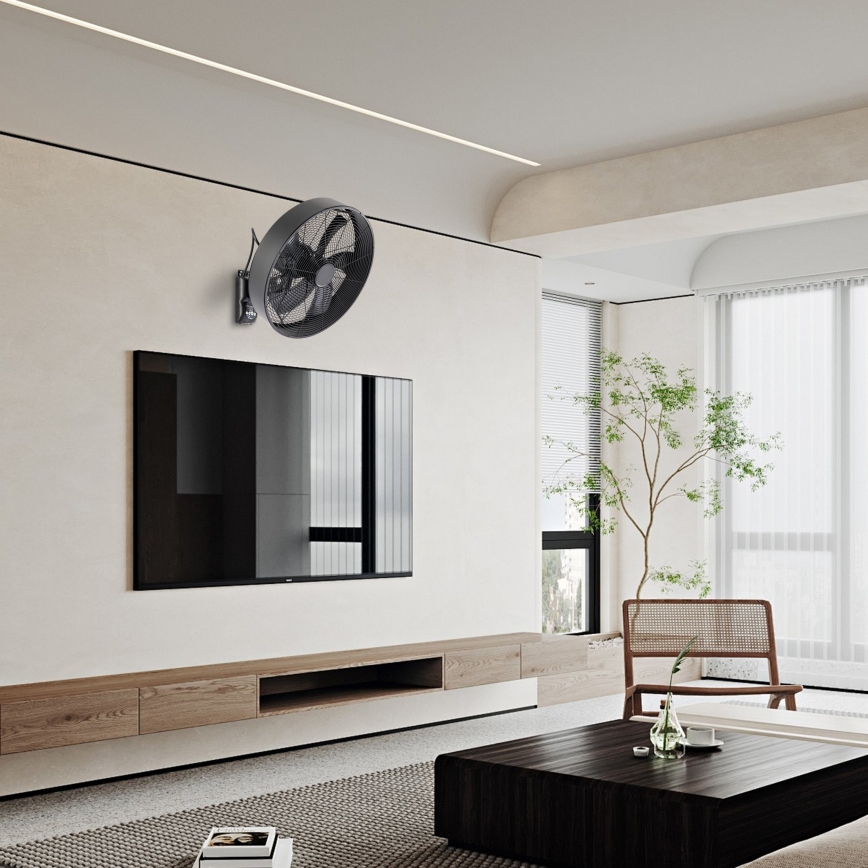 ZEVENTI - Seinale paigaldatav ventilaator FANNY 50W/230V must + kaugjuhtimispult