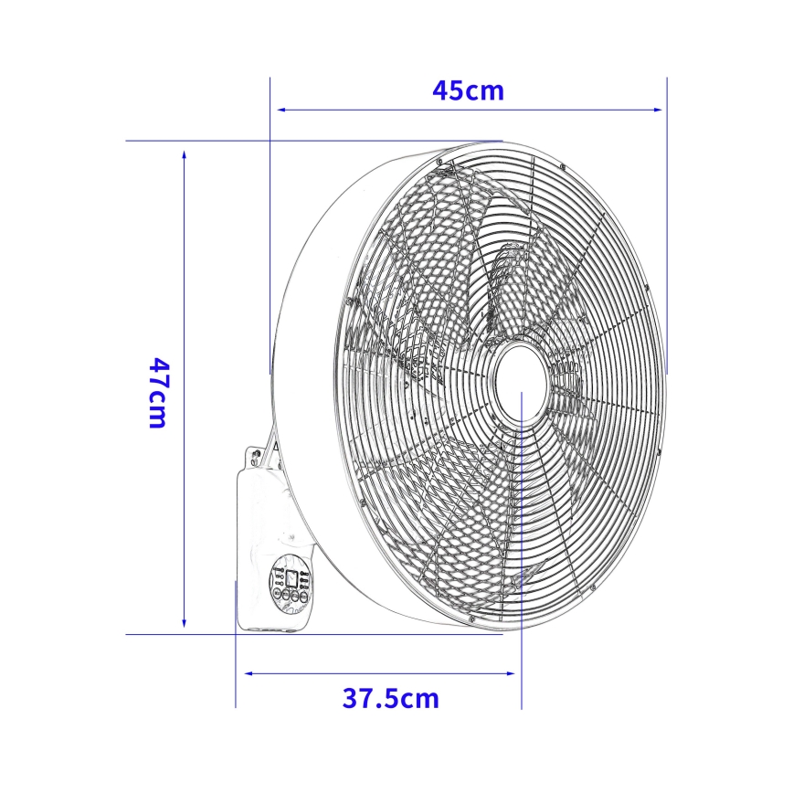 ZEVENTI - Seinale paigaldatav ventilaator FANNY 50W/230V must + kaugjuhtimispult