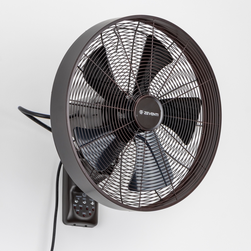ZEVENTI - seinale paigaldatav ventilaator FREEZE 50W/230V läbimõõduga 45 cm must/pruun + kaugjuhtimispult