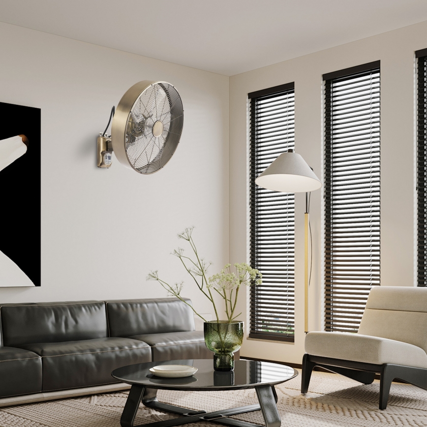 ZEVENTI - Seinale paigaldatav ventilaator FANNY 50W/230V, läbimõõt 45 cm, pronksviimistlus + kaugjuhtimispult