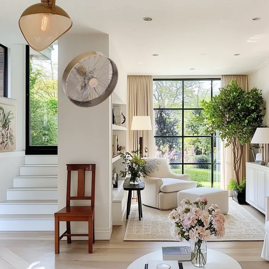 ZEVENTI - Seinale paigaldatav ventilaator FANNY 50W/230V, läbimõõt 45 cm, pronksviimistlus + kaugjuhtimispult