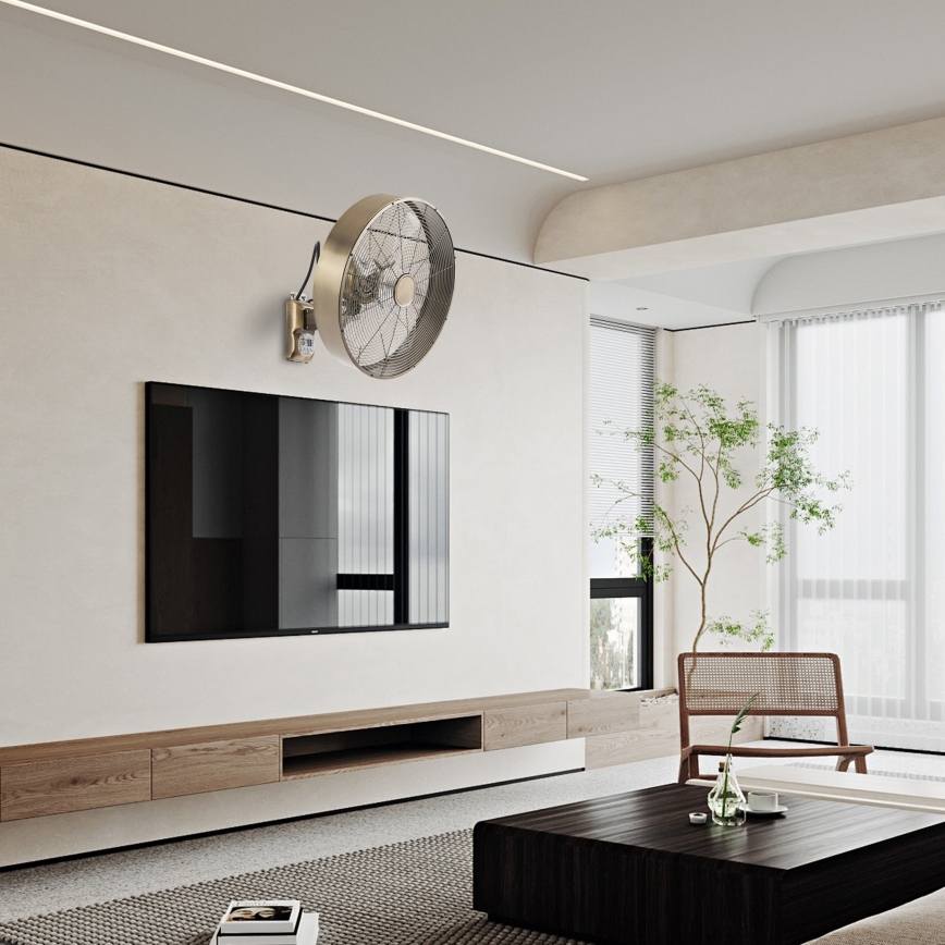 ZEVENTI - Seinale paigaldatav ventilaator FANNY 50W/230V, läbimõõt 45 cm, pronksviimistlus + kaugjuhtimispult