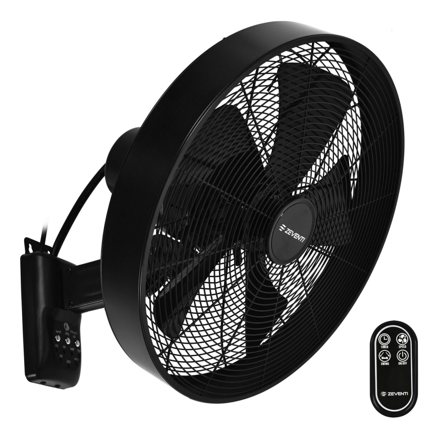 ZEVENTI - Seinaventilaator FREEZE 50W/230V d. 40 cm must + kaugjuhtimispult
