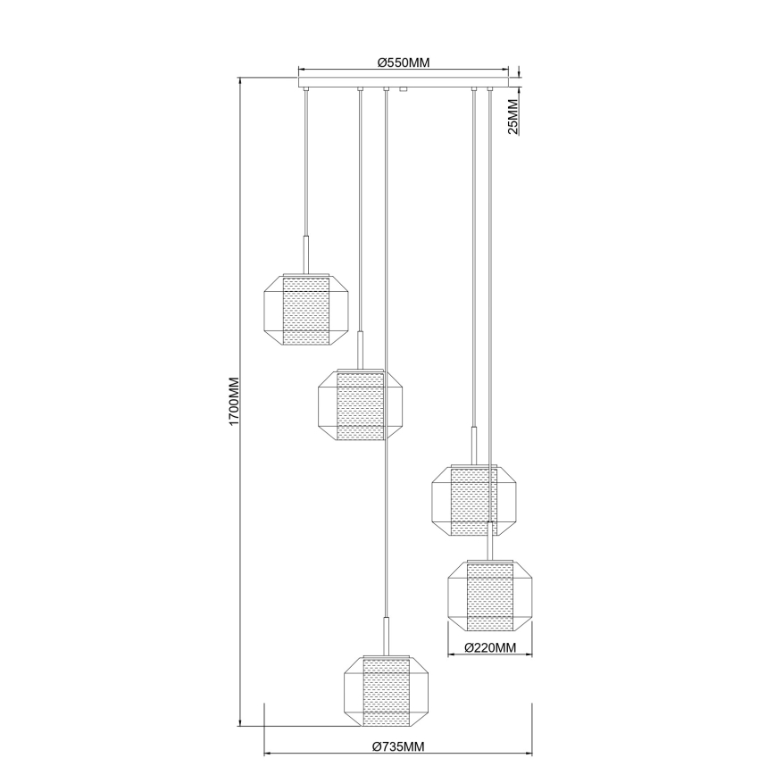 Zuma Line - rippvalgusti kaabliga 5xE27/25W/230V läbimõõt 73 cm kuldne/must