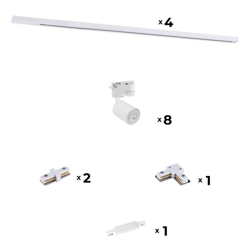 Zuma Line - Kohtvalgusti rööbassüsteemile 8xGU10/10W/230V valge + rööpa tarvikud