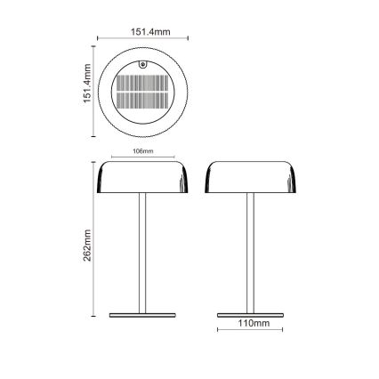 Zuma Line - LED Hämardatav päikesepaneeliga laetav laualamp LED/2,5W/2000 mAh IP44 must