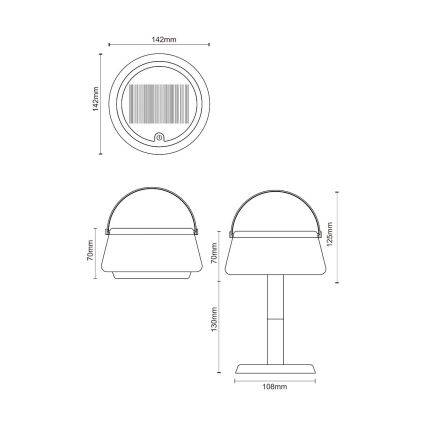Zuma Line - LED Hämardatav päikesepaneeliga laetav laualamp LED/2,2W/2000 mAh IP44 must