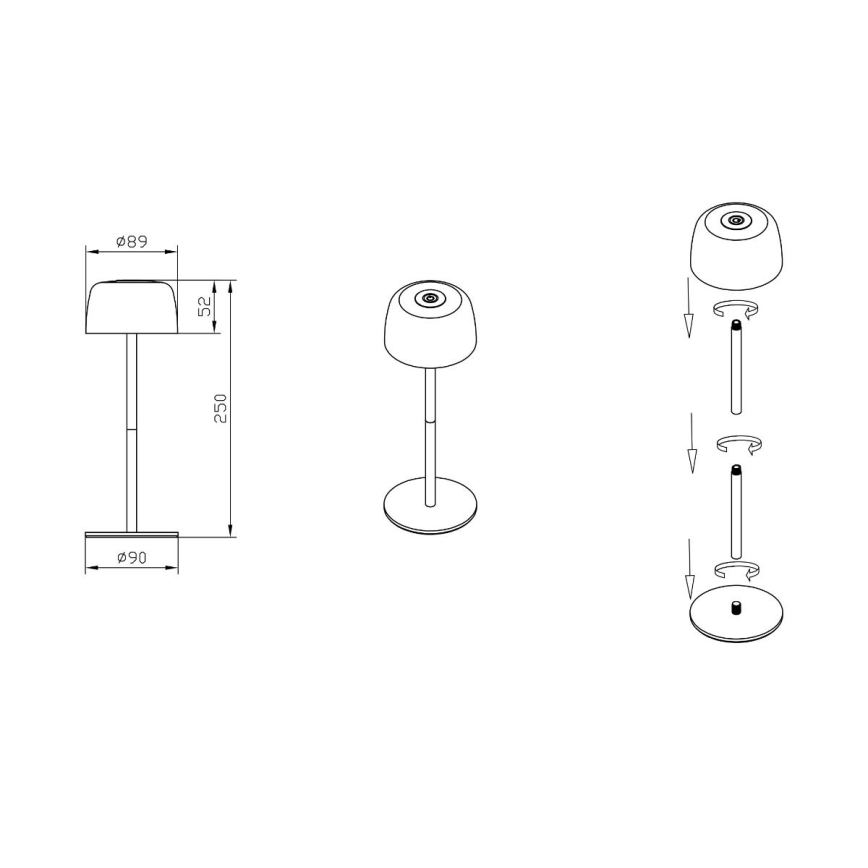 Zuma Line - LED Hämardatav laetav laualamp LED/2W/1200 mAh IP44 must