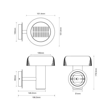 Zuma Line - LED Päikesepaneeliga seinavalgusti LED/2,5W/2000 mAh IP44 must