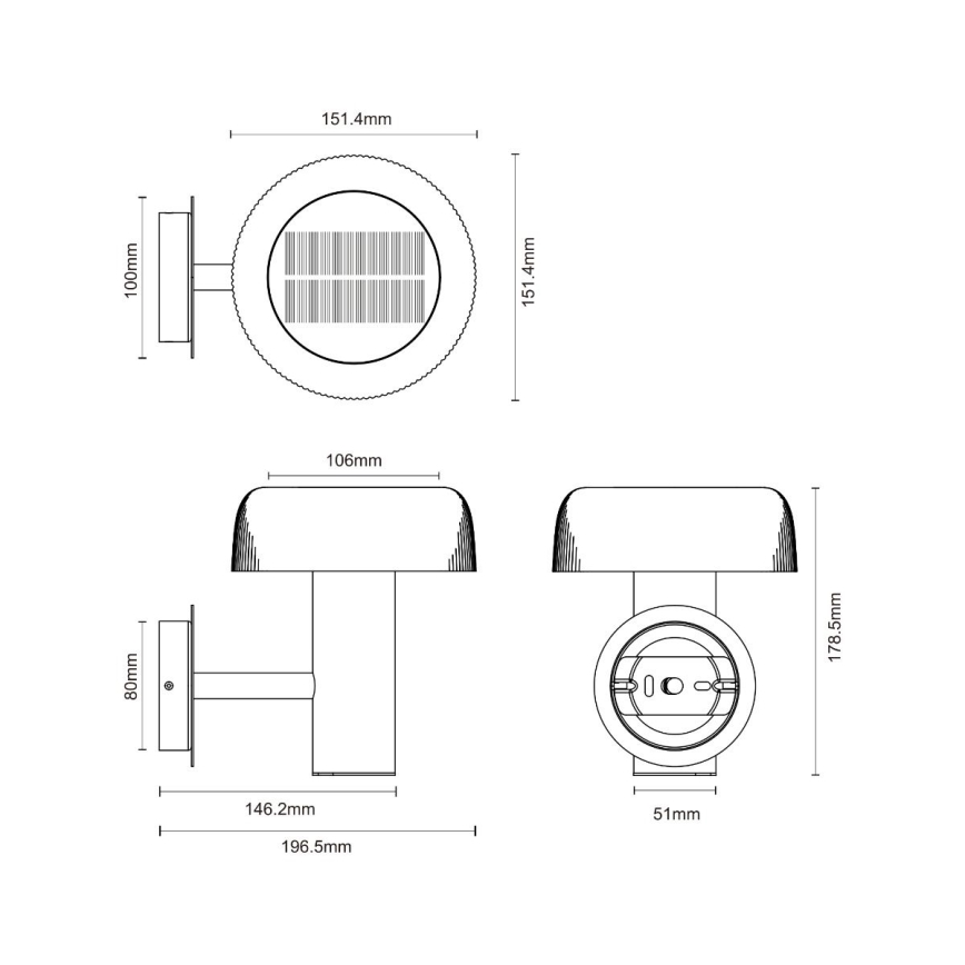 Zuma Line - LED Päikesepaneeliga seinavalgusti LED/2,5W/2000 mAh IP44 must