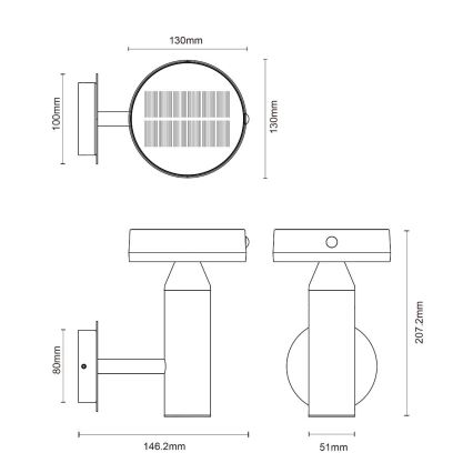 Zuma Line - LED Päikesepaneeliga seinavalgusti koos liikumis- ja hämardusanduriga LED/4,5W/2000 mAh IP44 must