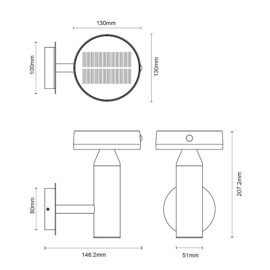 Zuma Line - LED Päikesepaneeliga seinavalgusti koos liikumis- ja hämardusanduriga LED/4,5W/2000 mAh IP44 must